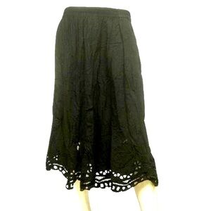 JANE ASHLEY black hem embroidery full midi skirt